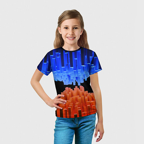 Детская футболка Стягивающиеся в центре синие и оранжевые блоки / 3D-принт – фото 5