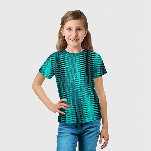 Детская футболка Бирюзовый абстрактные полосы / 3D-принт – фото 5