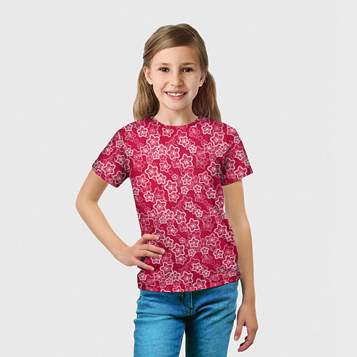 Детская футболка Красно-белый цветочный узор ретро / 3D-принт – фото 5