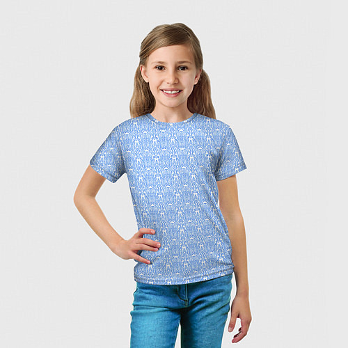 Детская футболка Нежный бело-голубой узоры / 3D-принт – фото 5