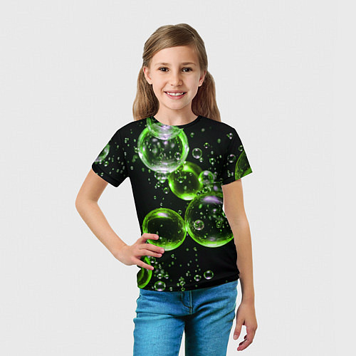 Детская футболка Зеленые пузыри на черном / 3D-принт – фото 5