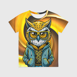 Футболка детская Модная сова и желтый спиральный фон, цвет: 3D-принт