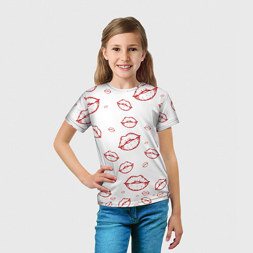 Детская футболка Паттерн красные губы на белом - lips classic / 3D-принт – фото 5