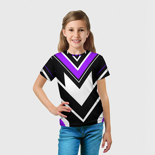 Детская футболка Фиолетово-белые полосы на чёрном фоне / 3D-принт – фото 5