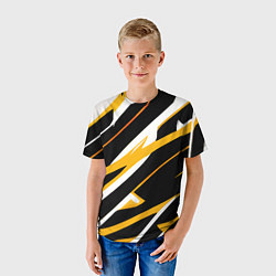 Футболка детская Жёлто-белые полосы и чёрный фон, цвет: 3D-принт — фото 2