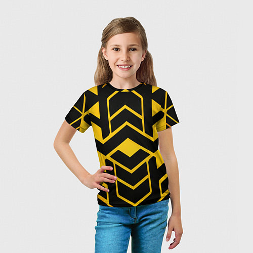 Детская футболка Жёлтые полосы на чёрном фоне / 3D-принт – фото 5