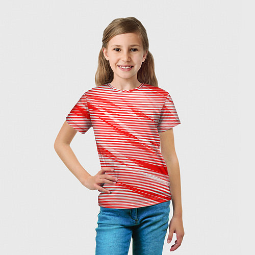 Детская футболка Полосатый красно-белый / 3D-принт – фото 5