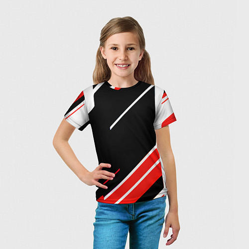 Детская футболка Бело-красные полосы на чёрном фоне / 3D-принт – фото 5