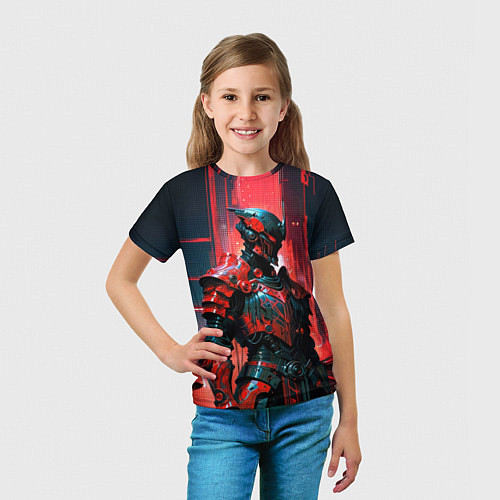Детская футболка Киборг в красно неоне / 3D-принт – фото 5