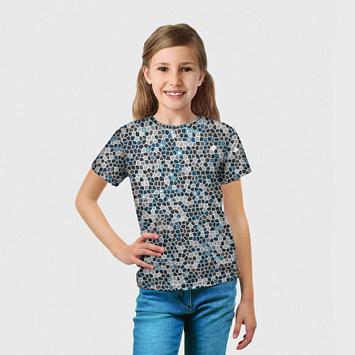 Детская футболка Паттерн мозаика серый с голубым / 3D-принт – фото 5