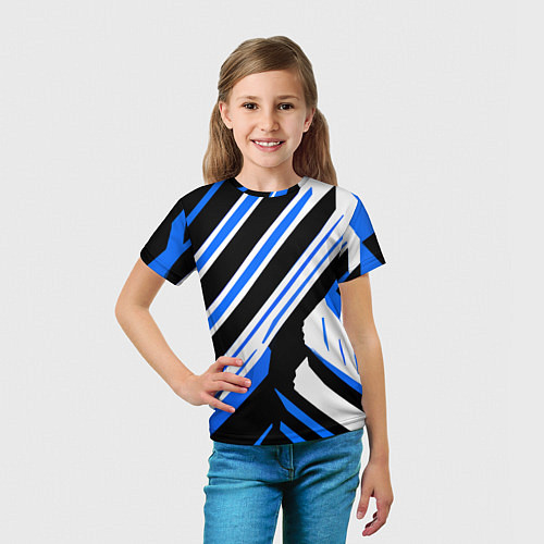 Детская футболка Чёрно-синие полосы на белом фоне / 3D-принт – фото 5