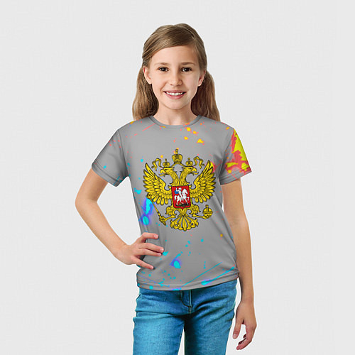 Детская футболка Герб рф огонь краски / 3D-принт – фото 5