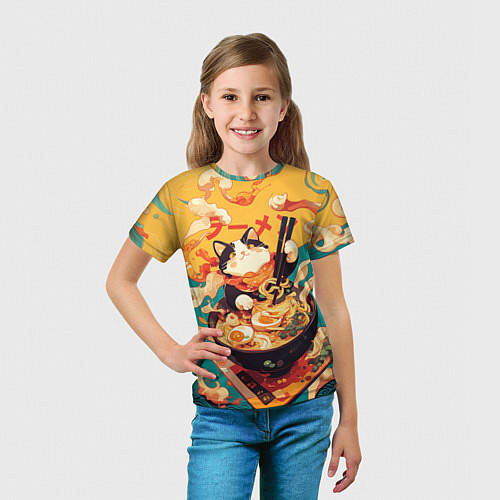 Детская футболка The cat eats ramen / 3D-принт – фото 5