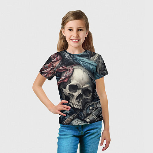 Детская футболка Коллаж винтажный с черепом - нейроарт / 3D-принт – фото 5