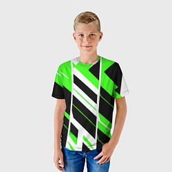 Футболка детская Black and green stripes on a white background, цвет: 3D-принт — фото 2