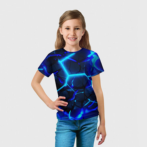 Детская футболка Яркие голубые неоновые плиты в разломе / 3D-принт – фото 5