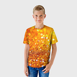 Футболка детская Оранжевые и желтые блестяшки боке, цвет: 3D-принт — фото 2