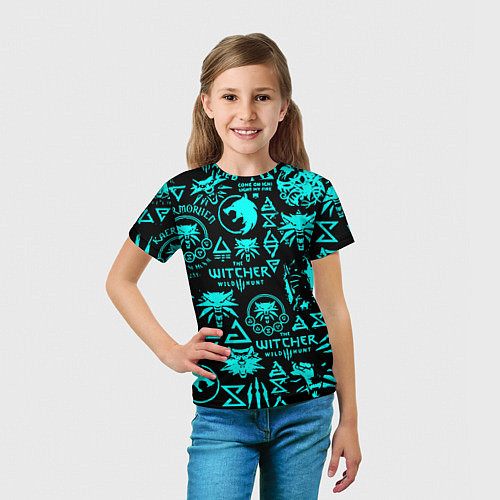Детская футболка Ведьмак неоновые логотипы / 3D-принт – фото 5