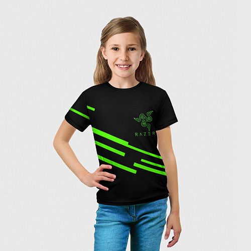 Детская футболка Razer line green / 3D-принт – фото 5