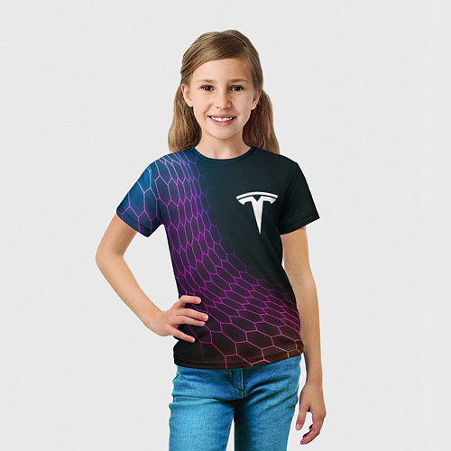 Детская футболка Tesla neon hexagon / 3D-принт – фото 5