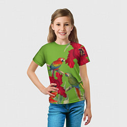 Футболка детская Попугаи среди цветов, цвет: 3D-принт — фото 2