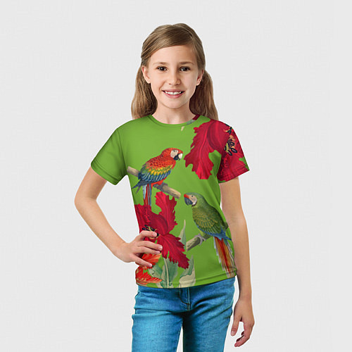 Детская футболка Попугаи среди цветов / 3D-принт – фото 5