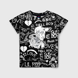 Футболка детская Lil Peep pattern автографы лого, цвет: 3D-принт