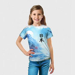 Футболка детская Японский морской пейзаж - нейроарт, цвет: 3D-принт — фото 2