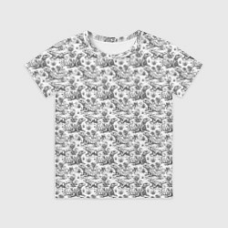Футболка детская Черно белый узор с ящерицами - паттерн, цвет: 3D-принт