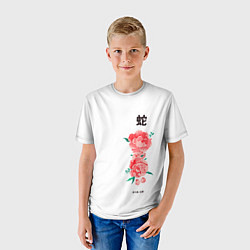 Футболка детская Змея и цветы в японском стиле, цвет: 3D-принт — фото 2