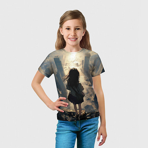 Детская футболка Девушка и город / 3D-принт – фото 5