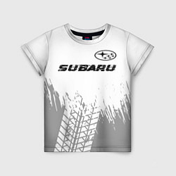 Футболка детская Subaru speed на светлом фоне со следами шин посере, цвет: 3D-принт