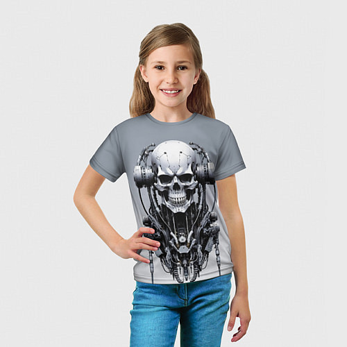 Детская футболка Cool cyber skull - ai art fantasy / 3D-принт – фото 5