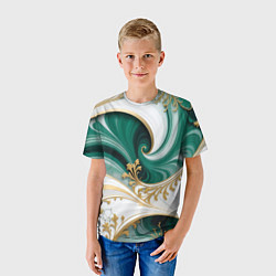 Футболка детская Зеленые волны и золотые веточки, цвет: 3D-принт — фото 2