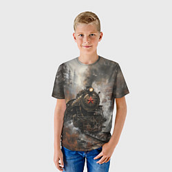 Футболка детская Паровоз в осеннем лесу, цвет: 3D-принт — фото 2