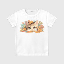 Футболка детская Котёнок в листьях, цвет: 3D-принт