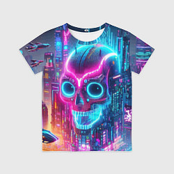 Футболка детская Neon skull in metropolis - future, цвет: 3D-принт