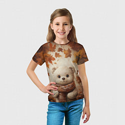 Футболка детская Белый мишка в осенней листве, цвет: 3D-принт — фото 2