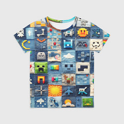 Футболка детская Minecraft фигуры на пэчворк, цвет: 3D-принт