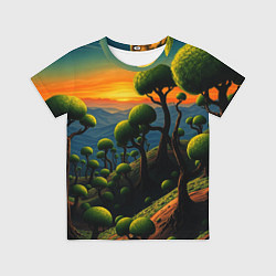 Футболка детская Лес из зеленых инопланетных деревьев в стиле Сальв, цвет: 3D-принт