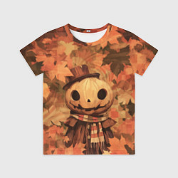 Футболка детская Тыквенный Джек в осенних листьях, цвет: 3D-принт