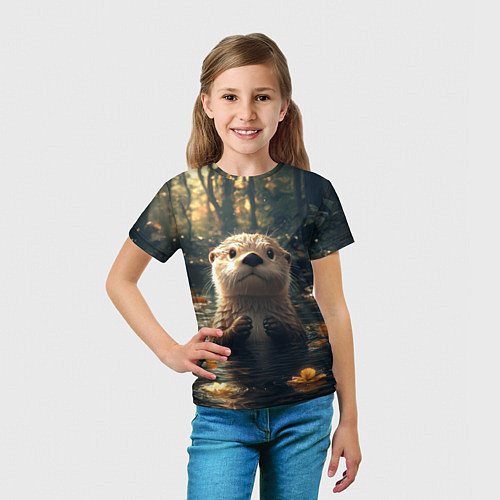 Детская футболка Выдра в летнем пруду / 3D-принт – фото 5