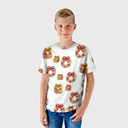 Футболка детская Много новогодних пончиков и подарков с бантиком и, цвет: 3D-принт — фото 2