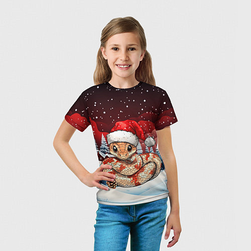 Детская футболка Новогодняя змейка и снегопад / 3D-принт – фото 5