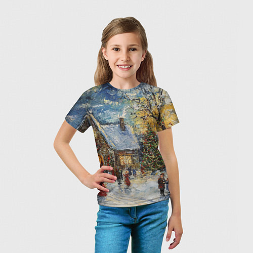 Детская футболка Новогодние каникулы картина маслом / 3D-принт – фото 5