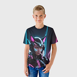 Футболка детская Неон кибер девушка, цвет: 3D-принт — фото 2