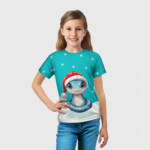 Детская футболка Новогодняя голубая змейка символ 2025 / 3D-принт – фото 5