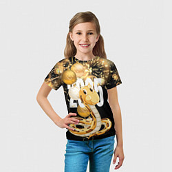 Футболка детская 2025 год - змея и новогодний салют, цвет: 3D-принт — фото 2