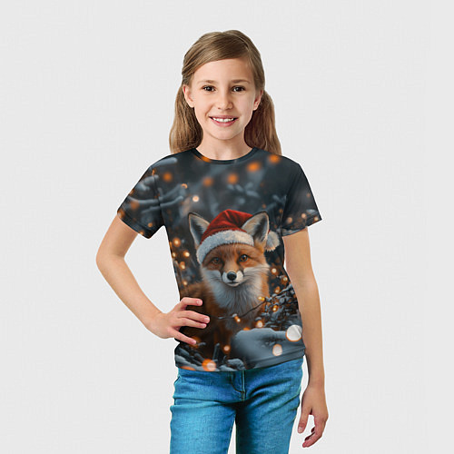 Детская футболка Лисица и новогодняя гирлянда / 3D-принт – фото 5