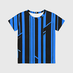 Футболка детская Толстые синие полосы на чёрном фоне, цвет: 3D-принт